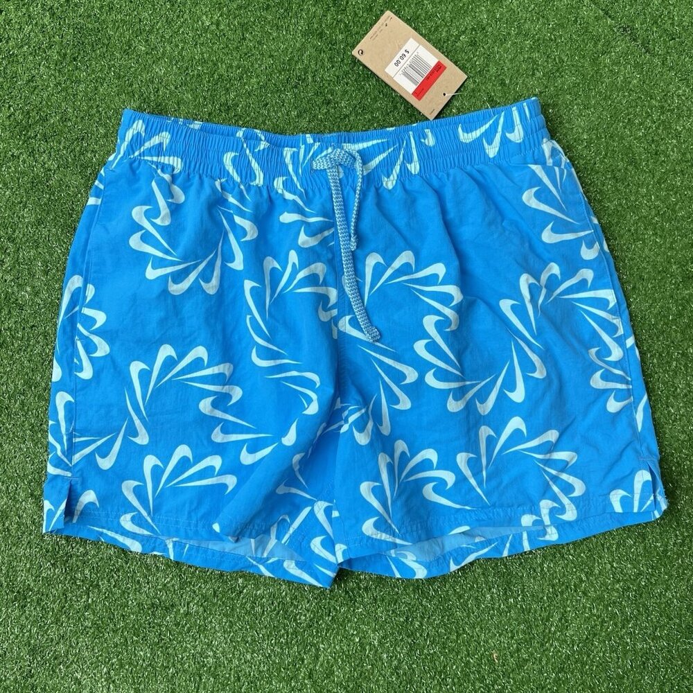 Nike Swim Shorts Size Large Mens 5" Swoosh Allover Print Blue White
